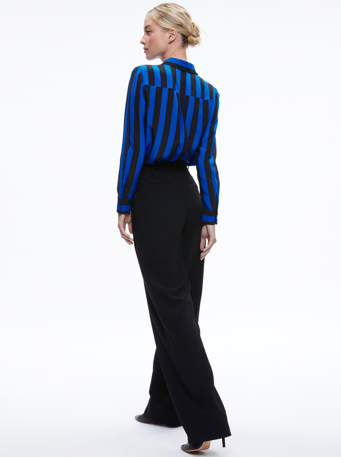 WILLA SILK BLOUSE - SAPPHIRE/BLACK STRIPE image 1 - ALICE + OLIVIA