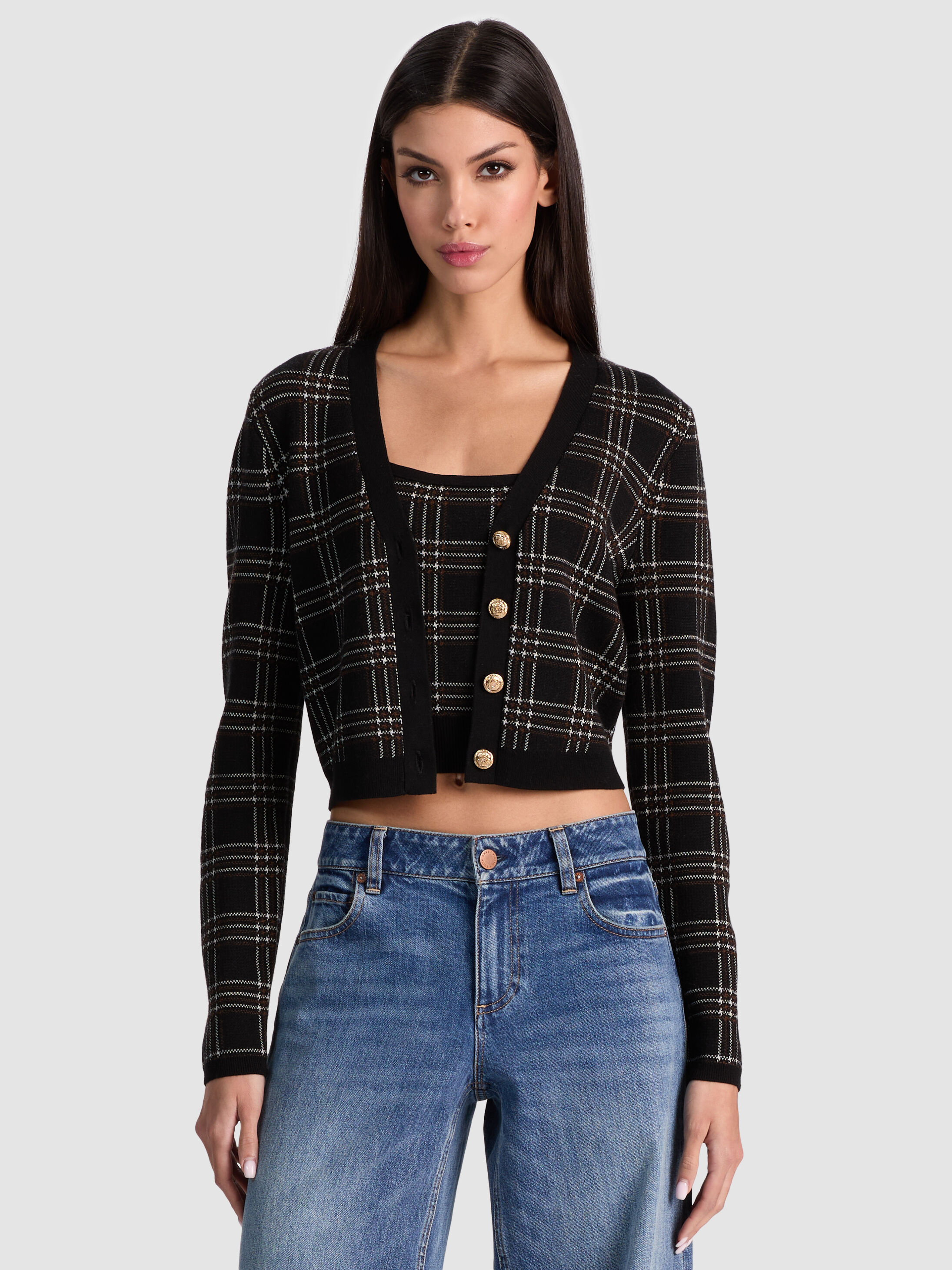 GRACE CASHMERE CARDIGAN in BLACK MULTI | ALICE + OLIVIA