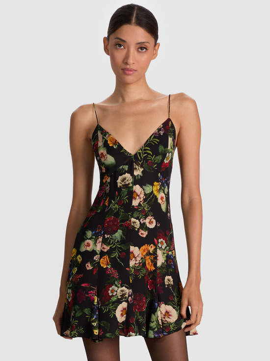 MAGIC GARDEN BLACK-JULIETTA MINI SLIP DRESS