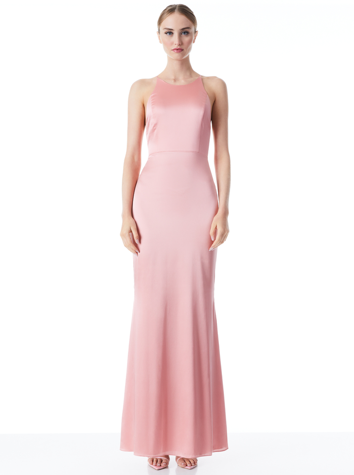 SAMIA HALTER NECK FISHTAIL GOWN - ROSE - Alice And Olivia