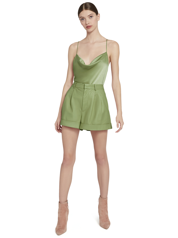 CONRY LEATHER PLEATED SHORTS - SAGE image 2 - Alice And Olivia