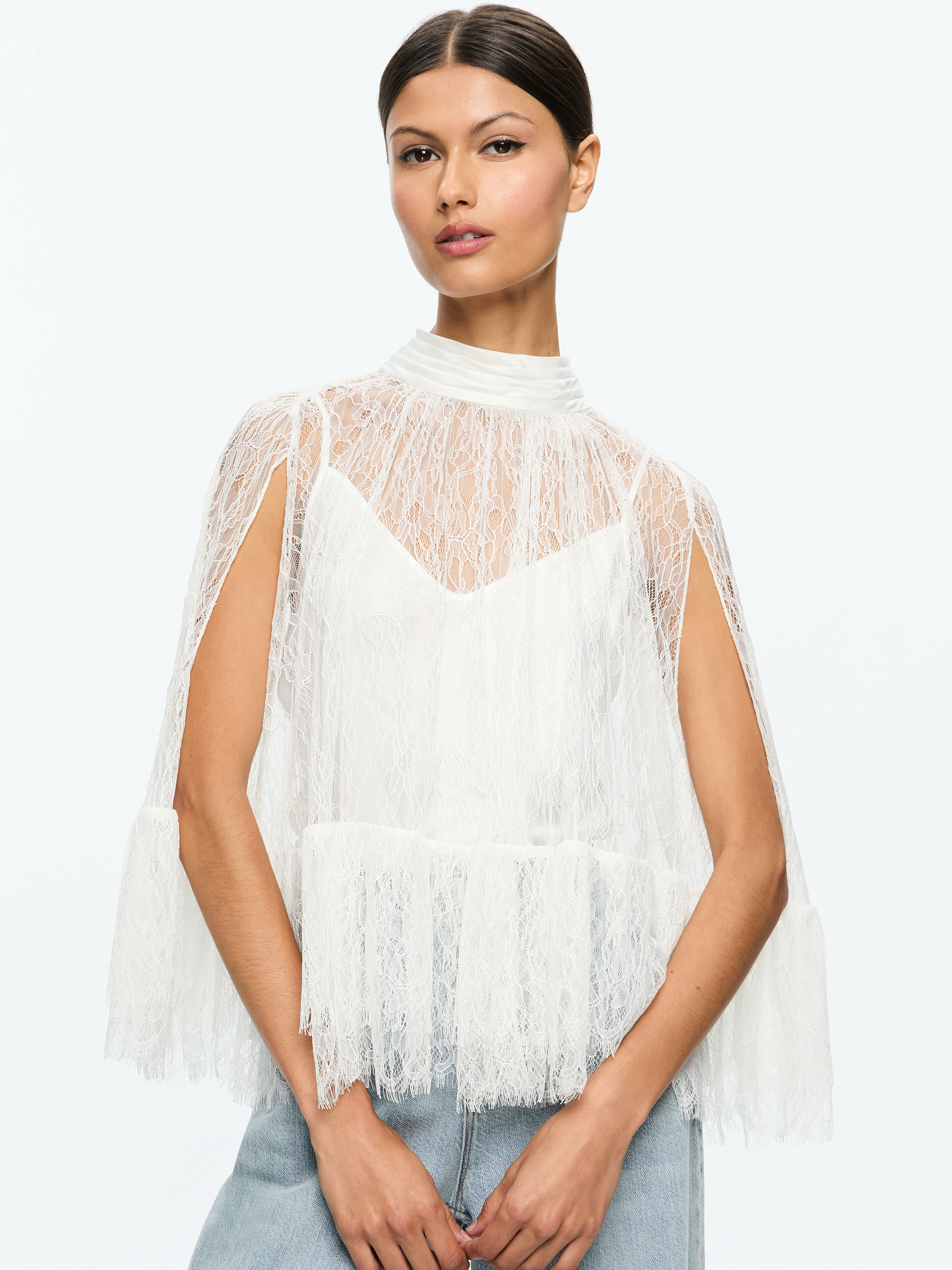 Zenon Top With Cami In Off White | Alice + Olivia