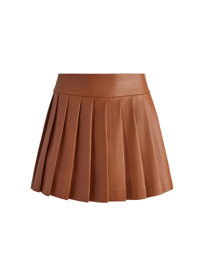PURA VEGAN LEATHER PLEATED SKORT - CAMEL image 5 - Alice And Olivia
