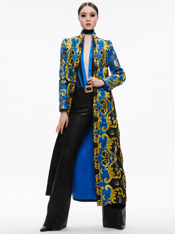 THOMAS EMBROIDERED COAT - SAPPHIRE/BLACK image 2 - Alice And Olivia