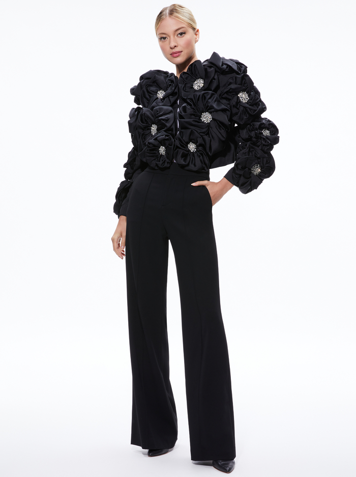 LORNA CROPPED FLORAL APPLIQUE JACKET - BLACK image 4 - Alice And Olivia