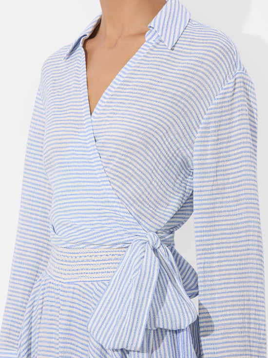 OFF WHITE/BLUE-HANNON WRAP BLOUSE