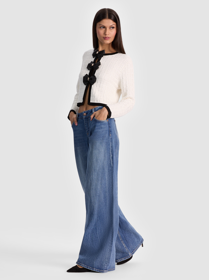 AKIRA BOW CARDIGAN - SOFT WHITE/BLACK image 4 - Alice And Olivia