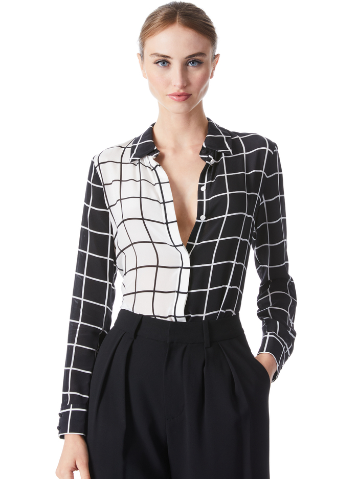 WILLA PLACKET TOP - OFF WHITE/BLACK - Alice And Olivia