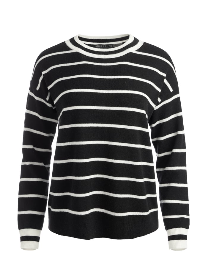 FILA CASHMERE CREW NECK PULLOVER - BLACK/ECRU image 5 - Alice And Olivia