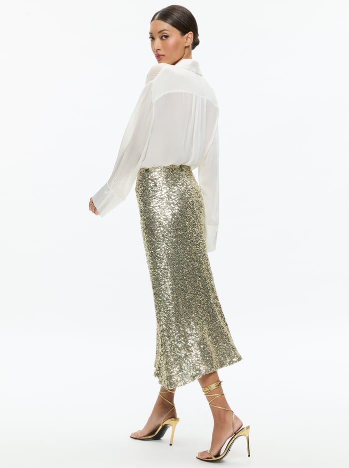 MAEVE SEQUIN KICK FLARE SLIP SKIRT - PALE GOLD image 2 - Alice And Olivia