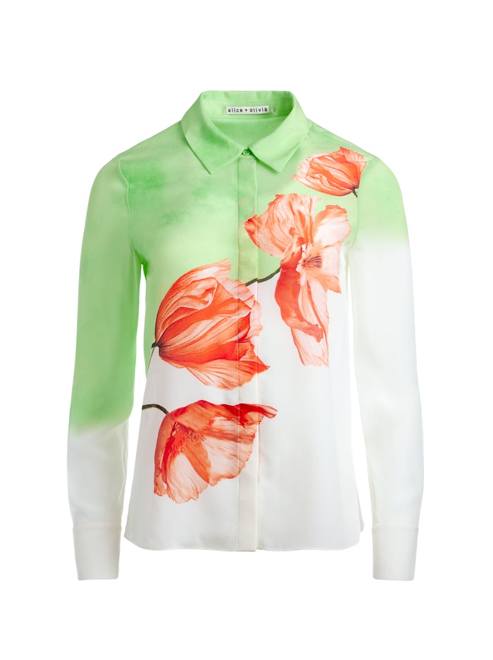 BRADY SILK BLOUSE - DREAM LIFE SHARP GREEN image 5 - Alice And Olivia