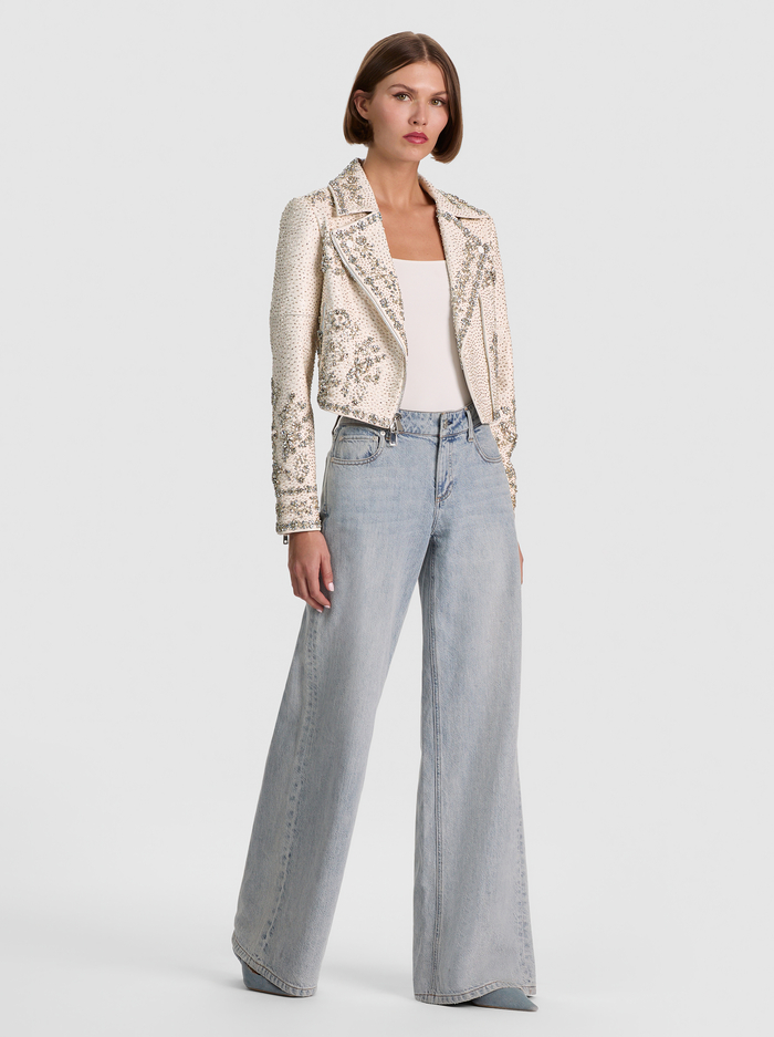 AVRIL EMBELLISHED VEGAN MOTO JACKET - OFF WHITE image 4 - ALICE + OLIVIA