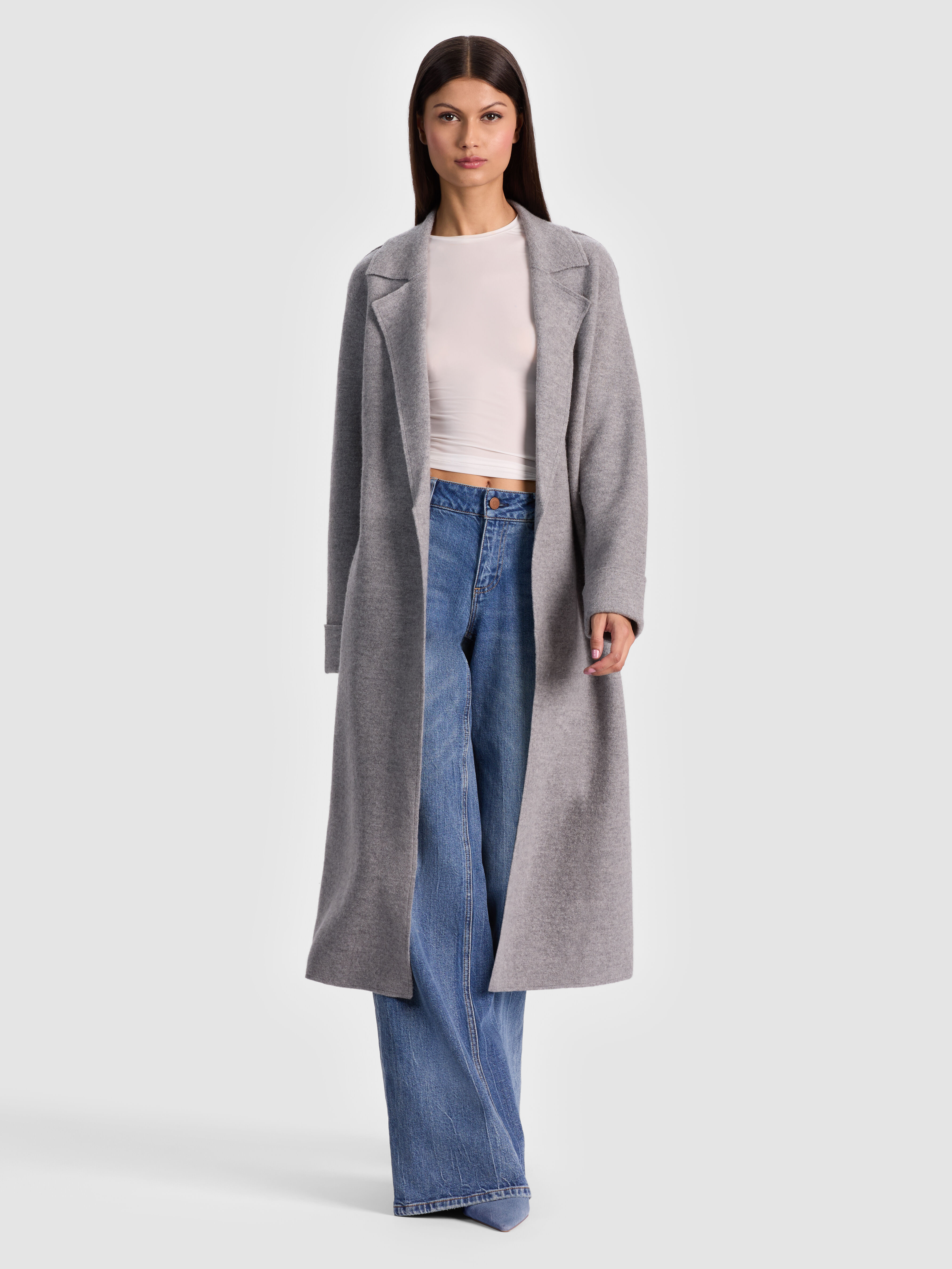 eLLa round hem bonding coat グレー Rowan Wrap Coat In Medium Heather Grey | Alice + Olivia