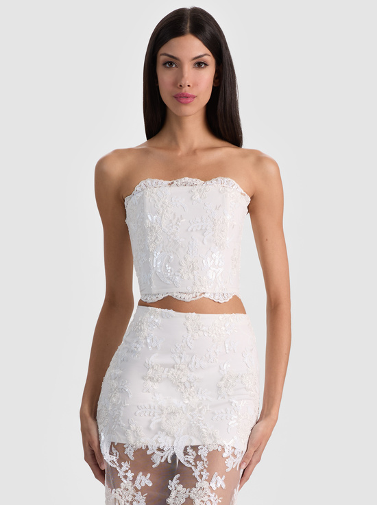 OFF WHITE-CERESI EMBELLISHED LACE BANDEAU TOP