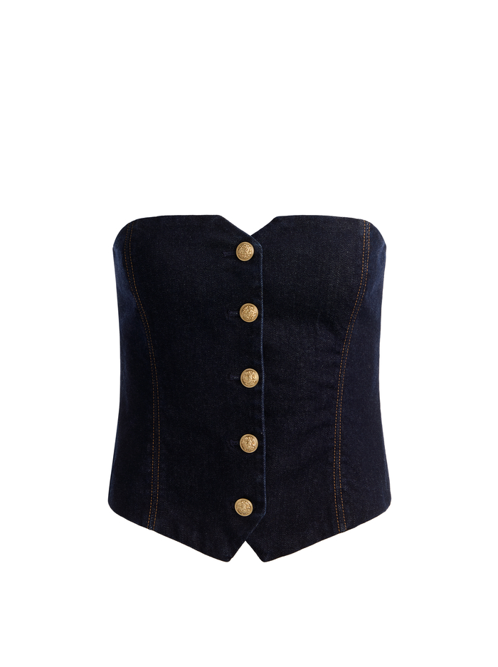 KELCEY STRAPLESS DENIM VEST - DARK RINSE image 5 - ALICE + OLIVIA