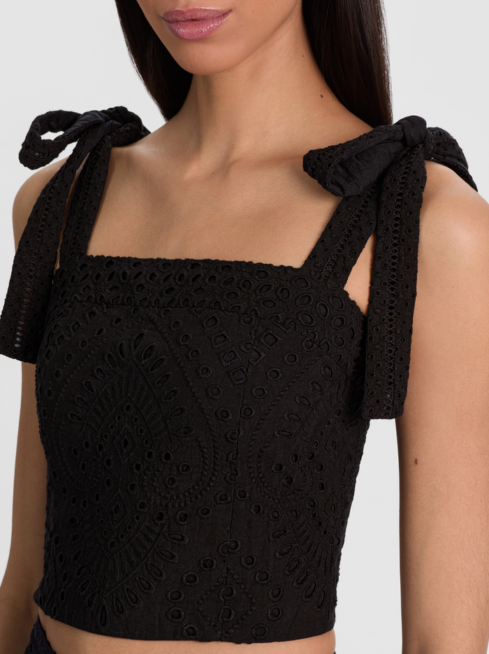 MARINDA EMBROIDERED CROPPED TOP - BLACK image 3 - ALICE + OLIVIA
