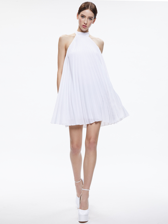 WHITE-AVIANA HALTERNECK SUNBURST PLEAT MINI DRESS