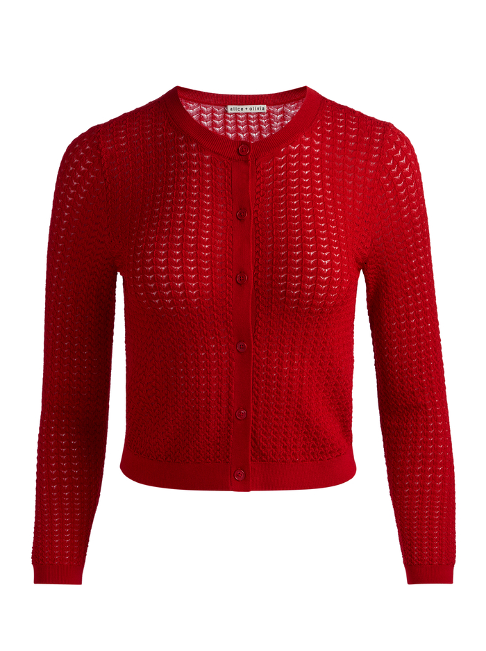CARSON POINTELLE CARDIGAN - HIBISCUS image 6 - ALICE + OLIVIA