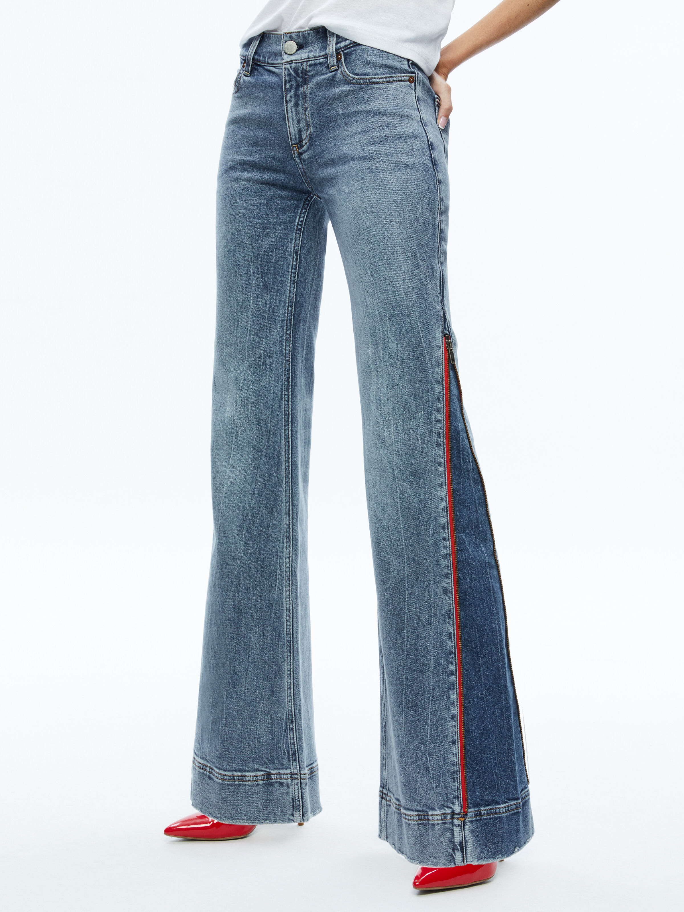 Rey Side Zipper Wide Leg Jean In Sadie Lt Vint Blue brt Ruby