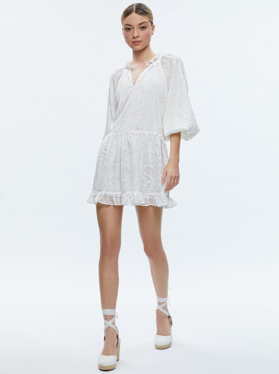 OFF WHITE-SHERRIE GATHERED TUNIC DRESS