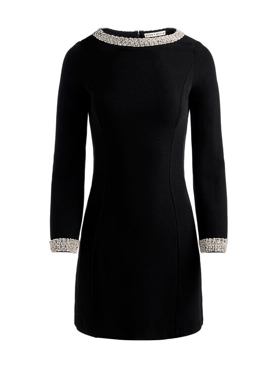 BLACK/CRYSTAL-MAILYNN EMBELLISHED TRIM MINI DRESS