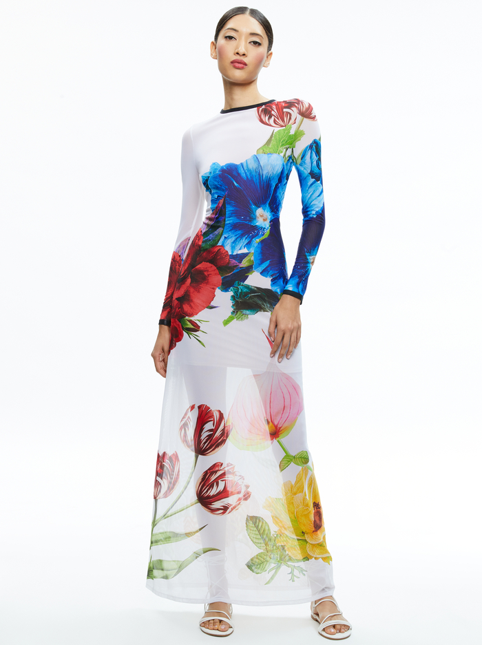 DELORA LONG SLEEVE CREW NECK MAXI DRESS - LE PARISIEN image 3 - Alice And Olivia