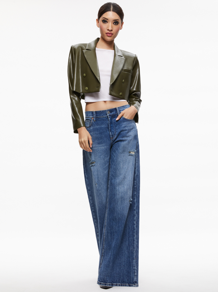 ANTHONY CROPPED DOUBLE BREASTED VEGAN BLAZER - OLIVE image 2 - Alice And Olivia