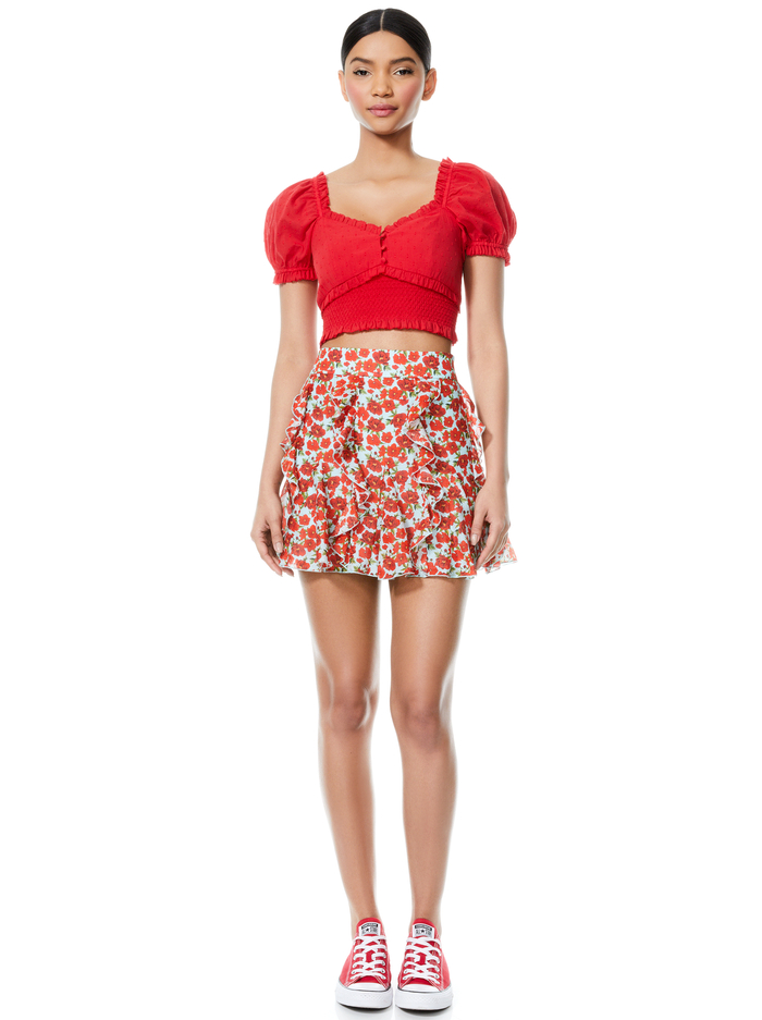 RIANNA PUFF SLEEVE CROP TOP - BRIGHT POPPY image 2 - Alice And Olivia
