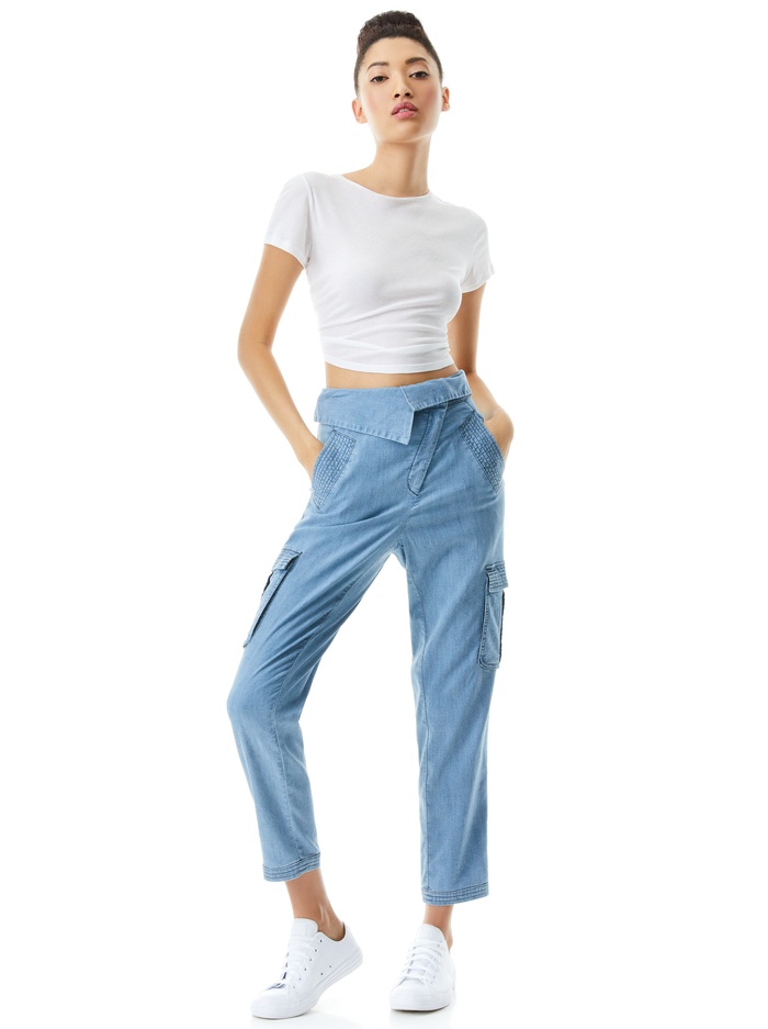 CHAD ASYMMETRICAL WAIST CARGO PANT - LIGHT CHAMBRAY image 2 - Alice And Olivia