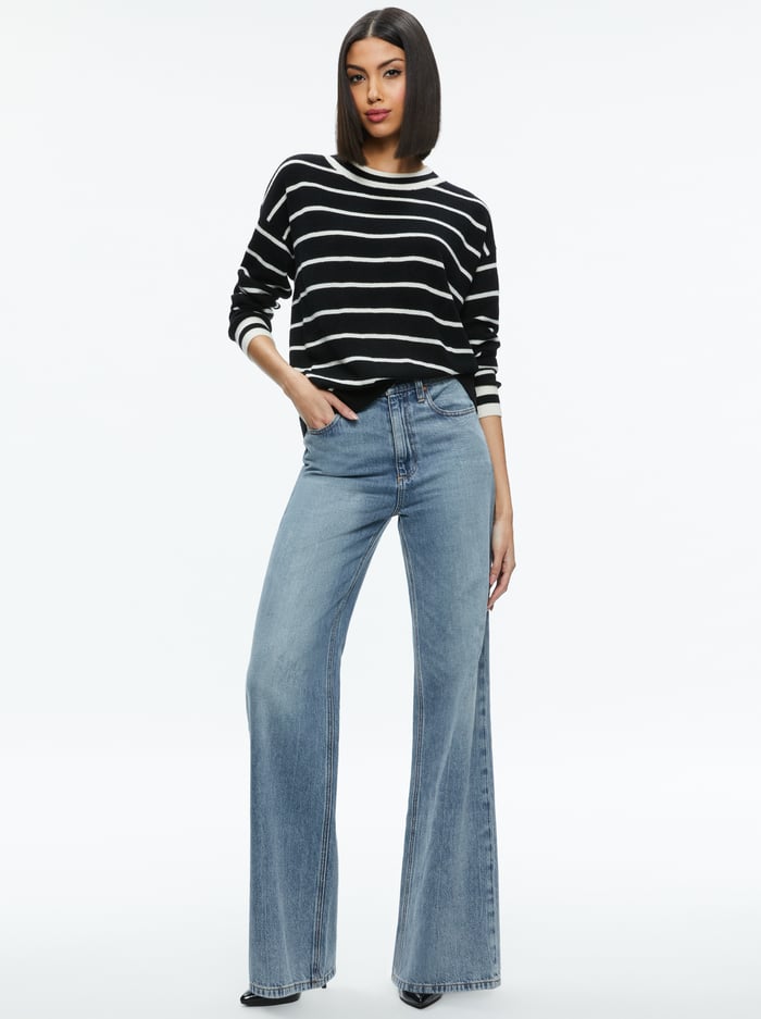FILA CASHMERE CREW NECK PULLOVER - BLACK/ECRU image 4 - Alice And Olivia