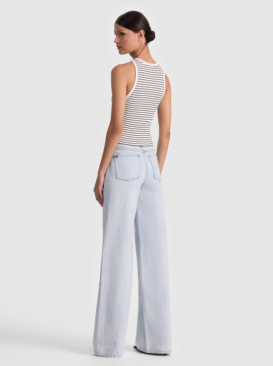 OFF WHITE/BLACK STRIPE-ALLEN EMBROIDERED TANK TOP