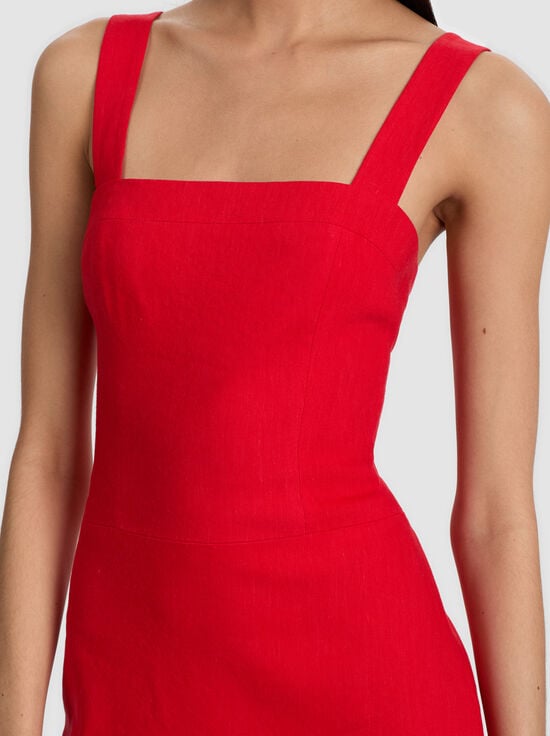 BRIGHT RUBY-KAIDRA LINEN MINI DRESS