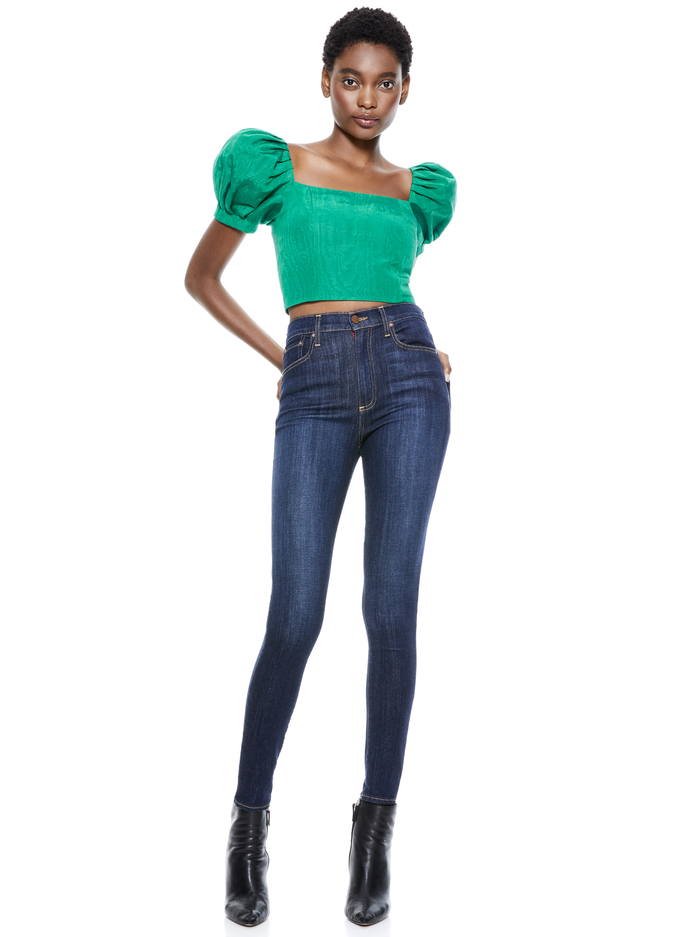 JOSLYN PUFF SLEEVE CROP TOP - DARK TEAL image 2 - Alice And Olivia