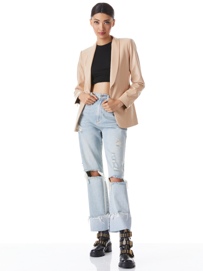 MACEY VEGAN LEATHER SHAWL COLLAR BLAZER - ALMOND image 2 - Alice And Olivia