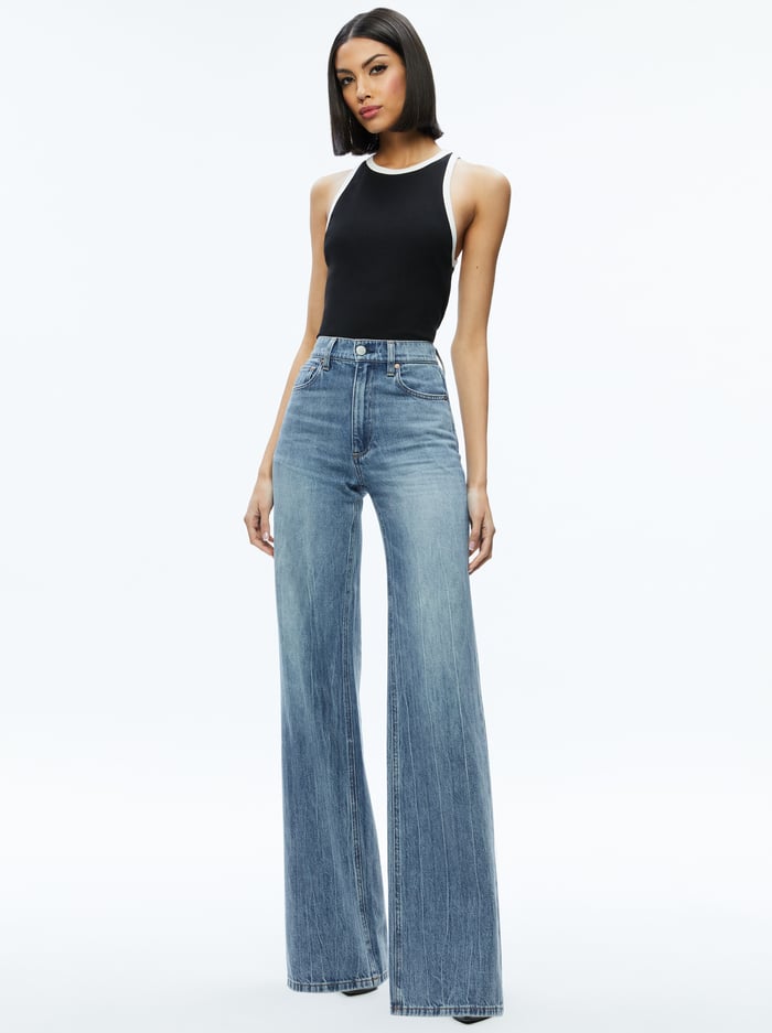 MIRTHA RIBBED RACERBACK TANK - BLACK/OFF WHITE image 2 - Alice And Olivia