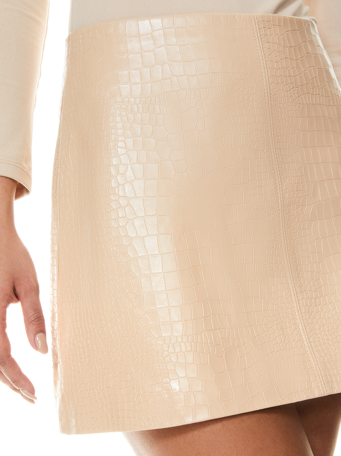 RILEY CROC LEATHER MINI SKIRT - ALMOND image 3 - ALICE + OLIVIA