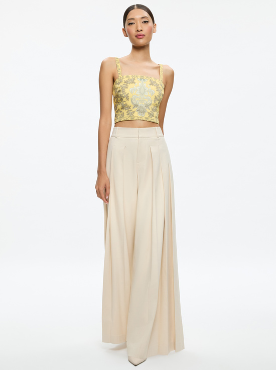 VANITY LEMON MERINGUE/MULTI-SASHA LACE UP BACK CROPPED TOP