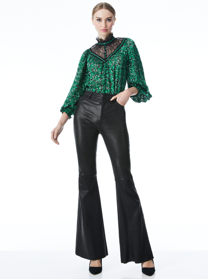 CLARICE FLORAL BLOUSE - MAKING PLANS DARK EMERALD/BLK image 2 - ALICE + OLIVIA