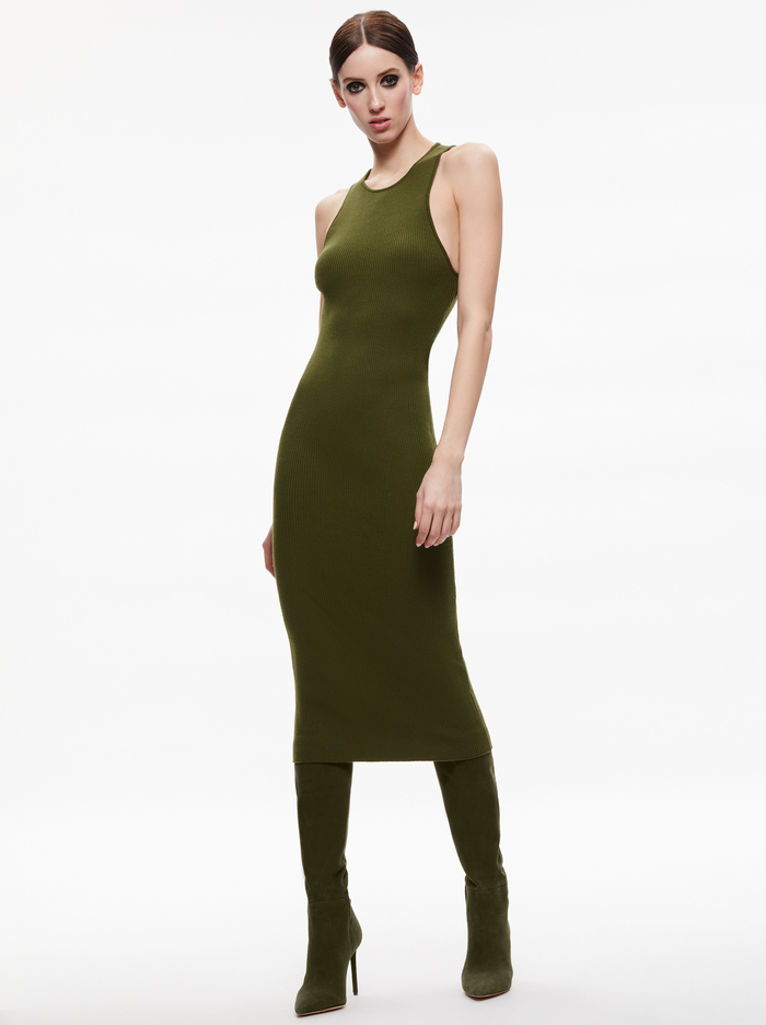 WRIGHT TIE BACK DRESS - OLIVE - Alice And Olivia