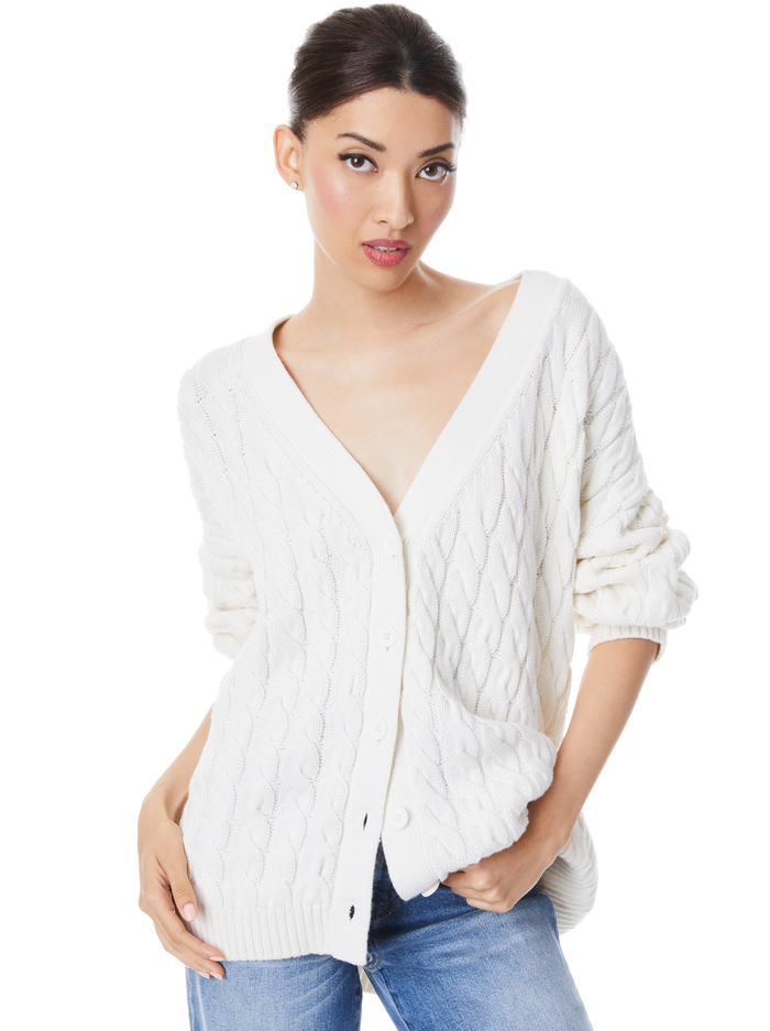 BRADFORD CABLE KNIT GRANDPA CARDIGAN - ECRU - Alice And Olivia