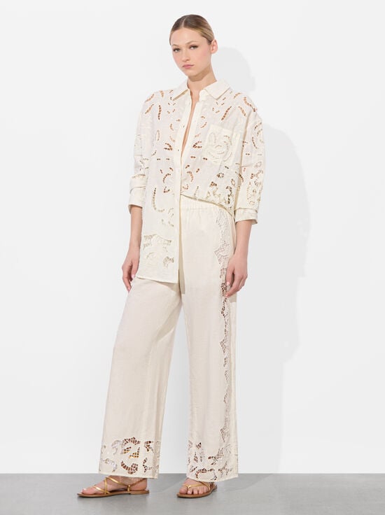 OFF WHITE-FINELY EYELET OVERSIZED BUTTON DOWN