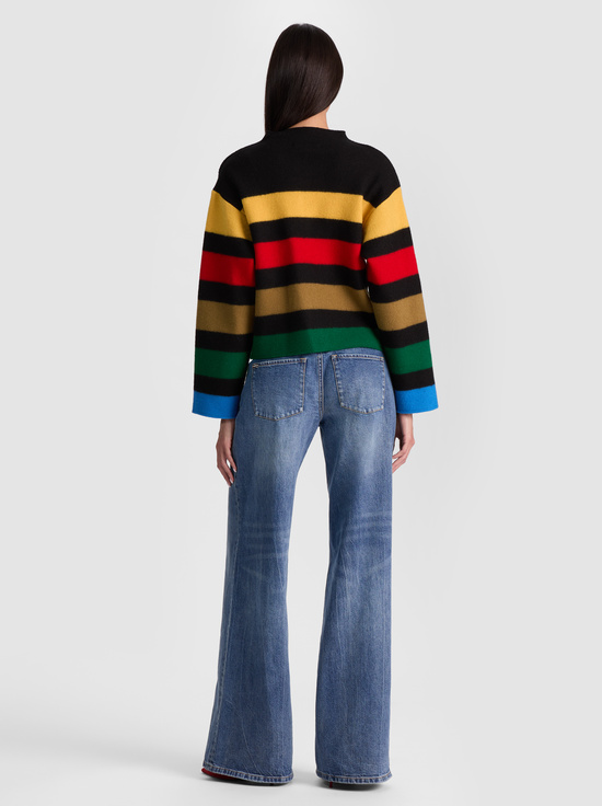 BLACK MULTI-PEARSON STRIPED SWEATER JACKET