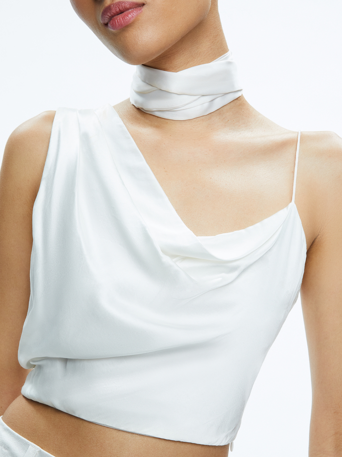 JENA ASYMMETRIC DRAPED SCARF TOP - OFF WHITE image 3 - Alice And Olivia