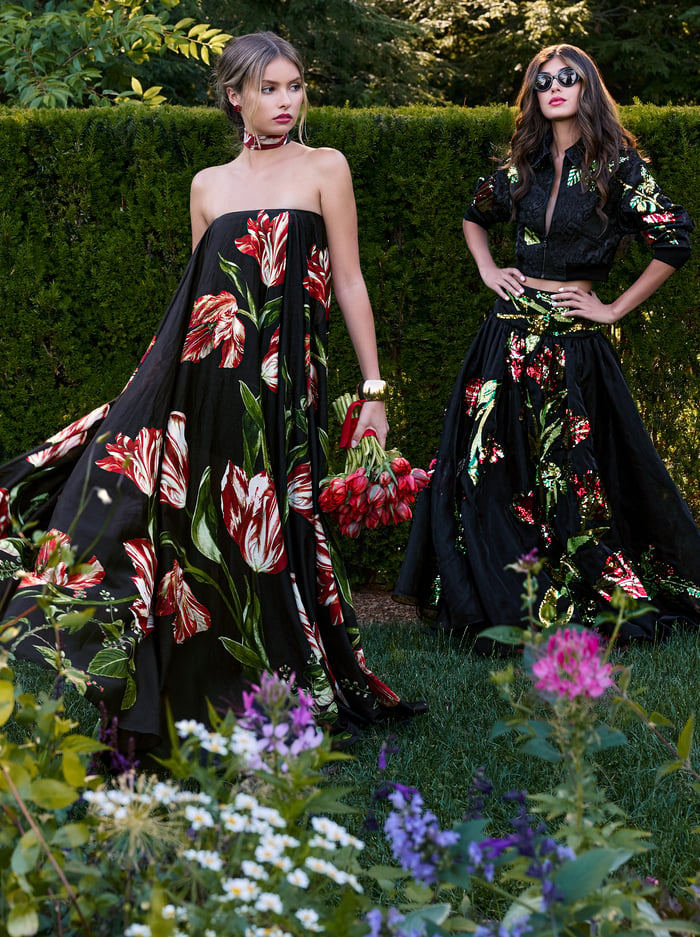 MARCIELA MAXI DRESS WITH SCARF - SOFT TULIP BLACK - ALICE + OLIVIA