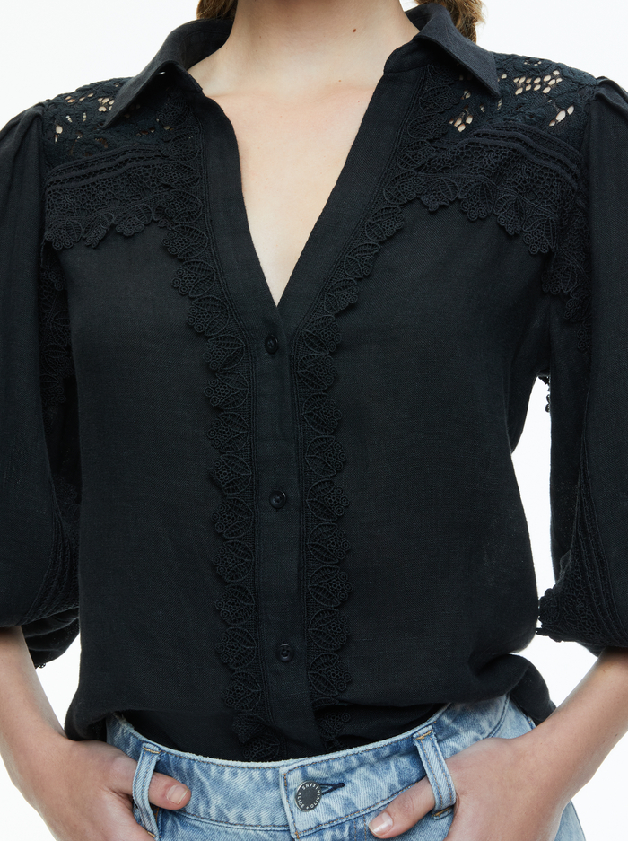 VENTY BUTTON FRONT BLOUSE - BLACK image 3 - Alice And Olivia