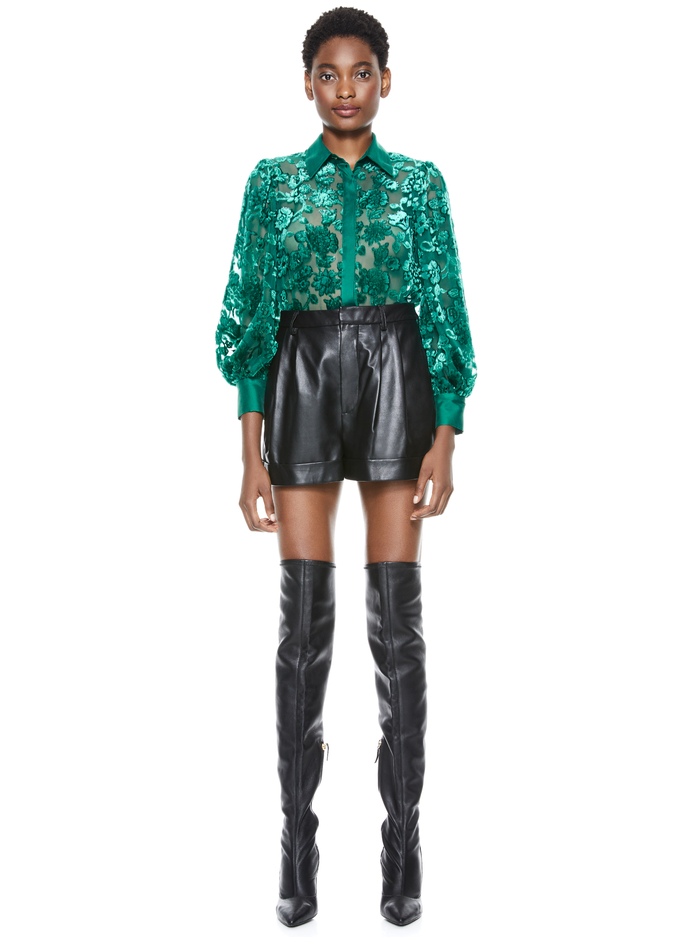 LATRINA COLLARED BLOUSE - DARK TEAL image 4 - ALICE + OLIVIA