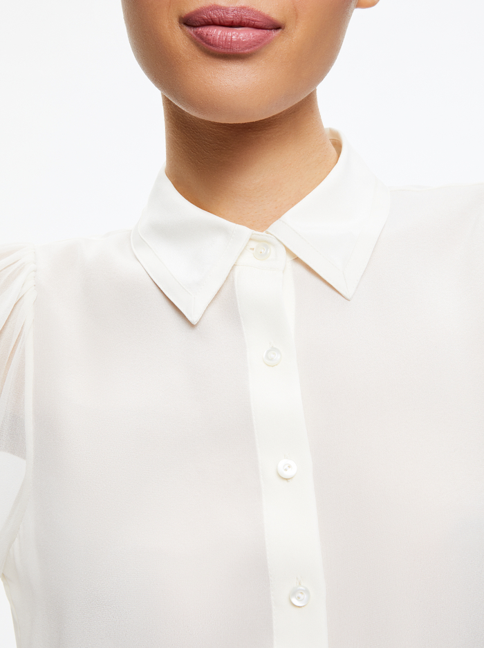 ROANNE BLOUSON SLEEVE BUTTON DOWN - ECRU image 3 - Alice And Olivia