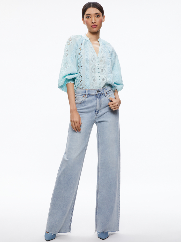 LESSIE EMBROIDERED BLOUSON SLEEVE BUTTON FRONT BLOUSE - JULEP image 2 - Alice And Olivia