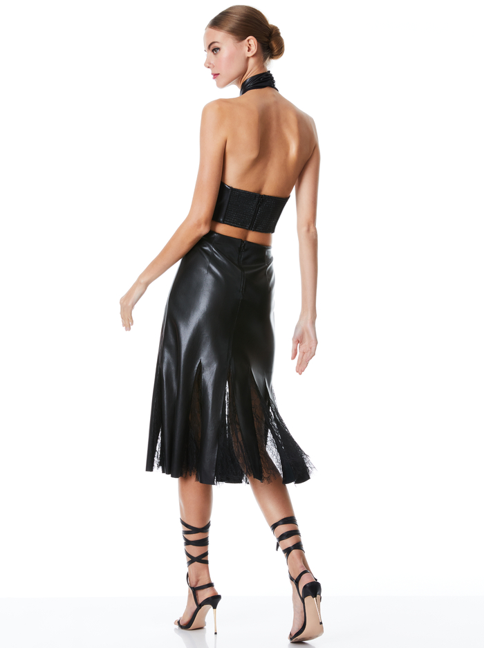 JACQUELINE VEGAN LEATHER MIDI GODET SKIRT - BLACK image 1 - ALICE + OLIVIA