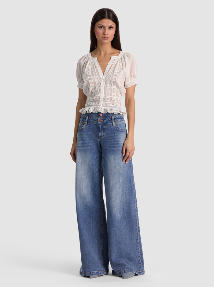 KATHRYN LACE TRIM BLOUSE - OFF WHITE image 1 - ALICE + OLIVIA